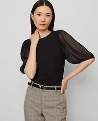 Ann Taylor Mixed Media Pleated Sleeve Top Women's