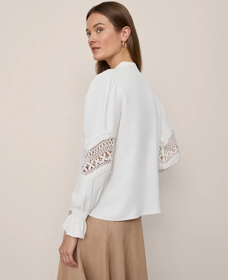 Ann Taylor Lace Trim Blouse Winter White Women's