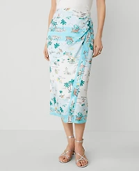 Ann Taylor Petite Map Print Wrap Skirt Size 4 Blue Glow Women's