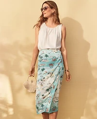 Ann Taylor Petite Map Print Wrap Skirt Size 4 Blue Glow Women's