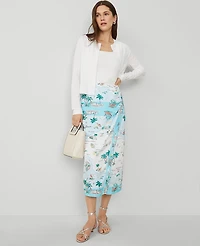 Ann Taylor Petite Map Print Wrap Skirt Size 4 Blue Glow Women's