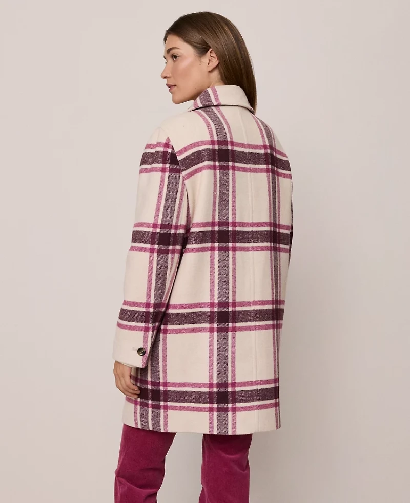 Ann Taylor Weekend Collection Plaid Cocoon Coat Size Small Seedpearl Women's
