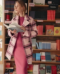 Ann Taylor Weekend Collection Plaid Cocoon Coat Seedpearl Women's