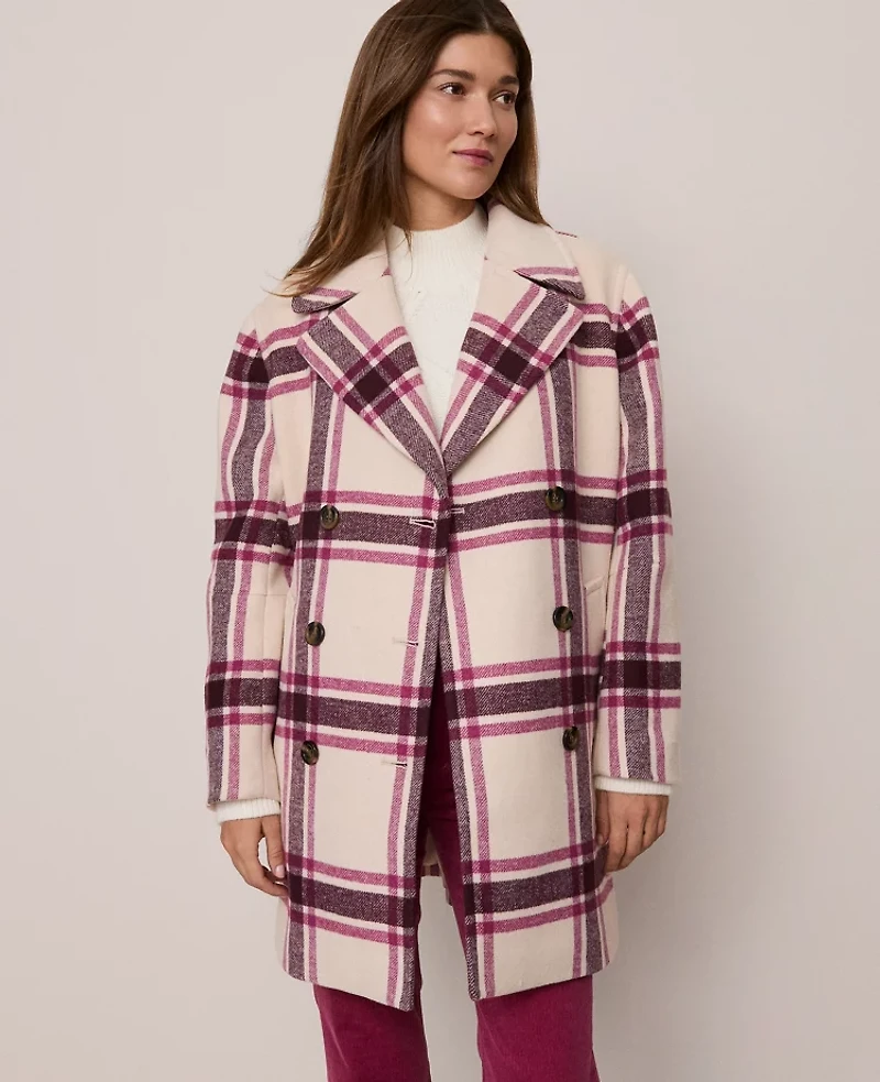 Ann Taylor Weekend Collection Plaid Cocoon Coat Size Small Seedpearl Women's