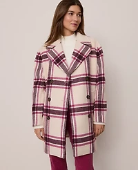 Ann Taylor Weekend Collection Plaid Cocoon Coat Size Small Seedpearl Women's