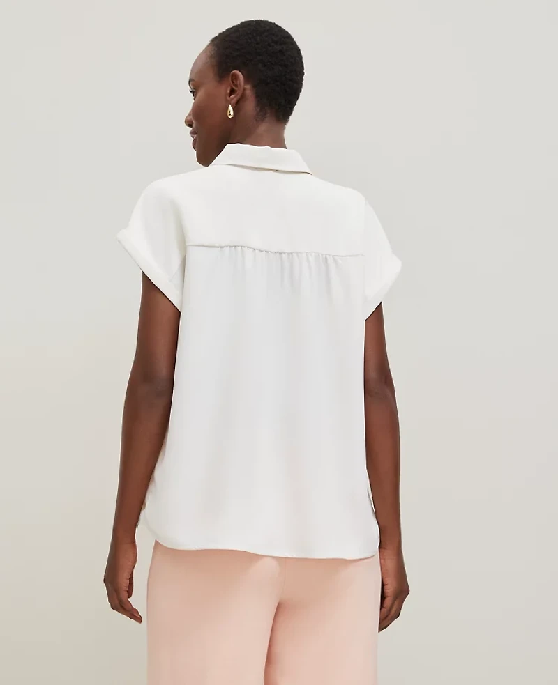 Ann Taylor Split Neck Popover Top Size 2XL Winter White Women's
