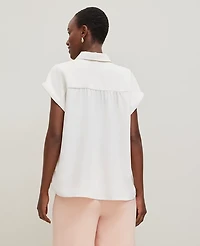 Ann Taylor Split Neck Popover Top Size 2XL Winter White Women's
