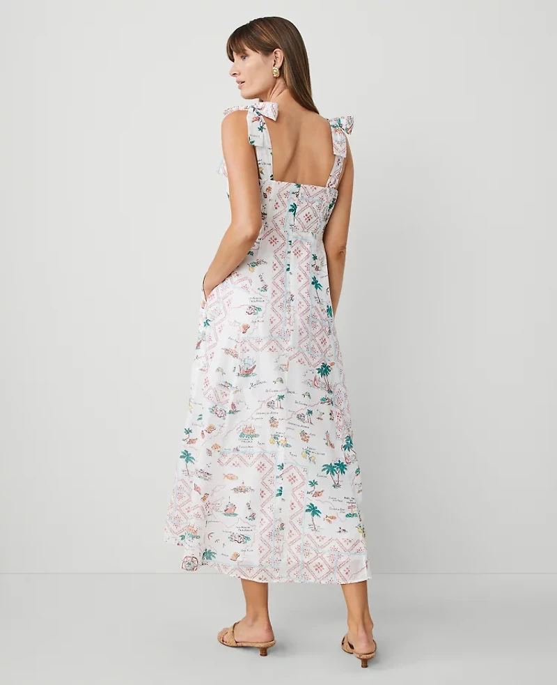 Ann Taylor Petite Map Print Flare Dress Burnt Mauve Women's