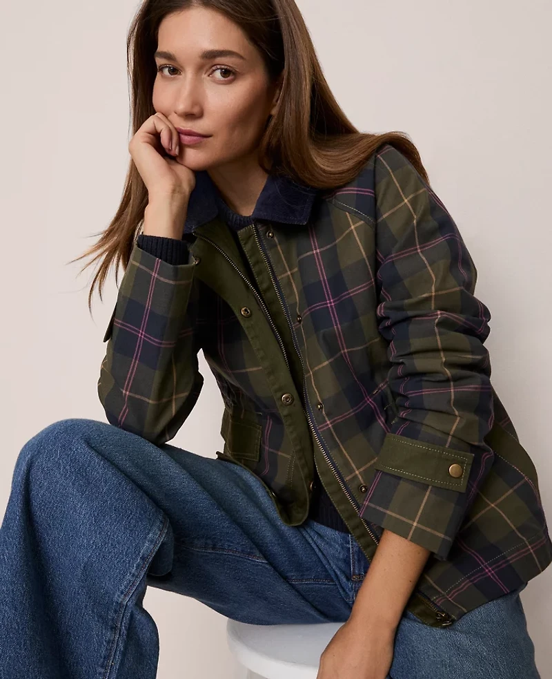 Ann Taylor Weekend Collection Plaid Collared Jacket Night Safari Women's