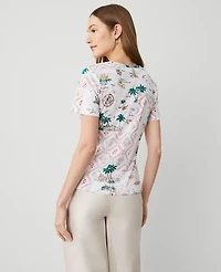 Ann Taylor Petite Map Print Crew Neck T-Shirt Size XL Burnt Mauve Women's