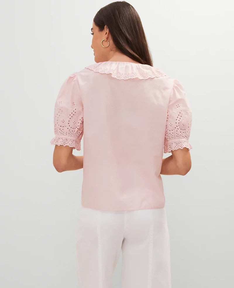 Ann Taylor Weekend Collection Embroidered Ruffle Top Women's