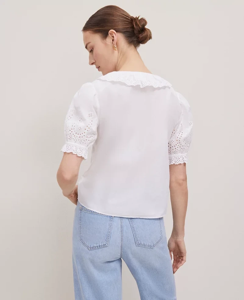 Ann Taylor Weekend Collection Embroidered Ruffle Top Women's