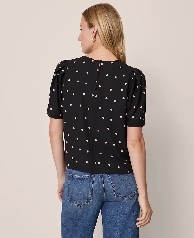 Ann Taylor Dotted Puff Sleeve Blouse Cafe Au Lait Women's