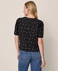 Ann Taylor Dotted Puff Sleeve Blouse Cafe Au Lait Women's