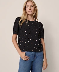 Ann Taylor Dotted Puff Sleeve Blouse Cafe Au Lait Women's