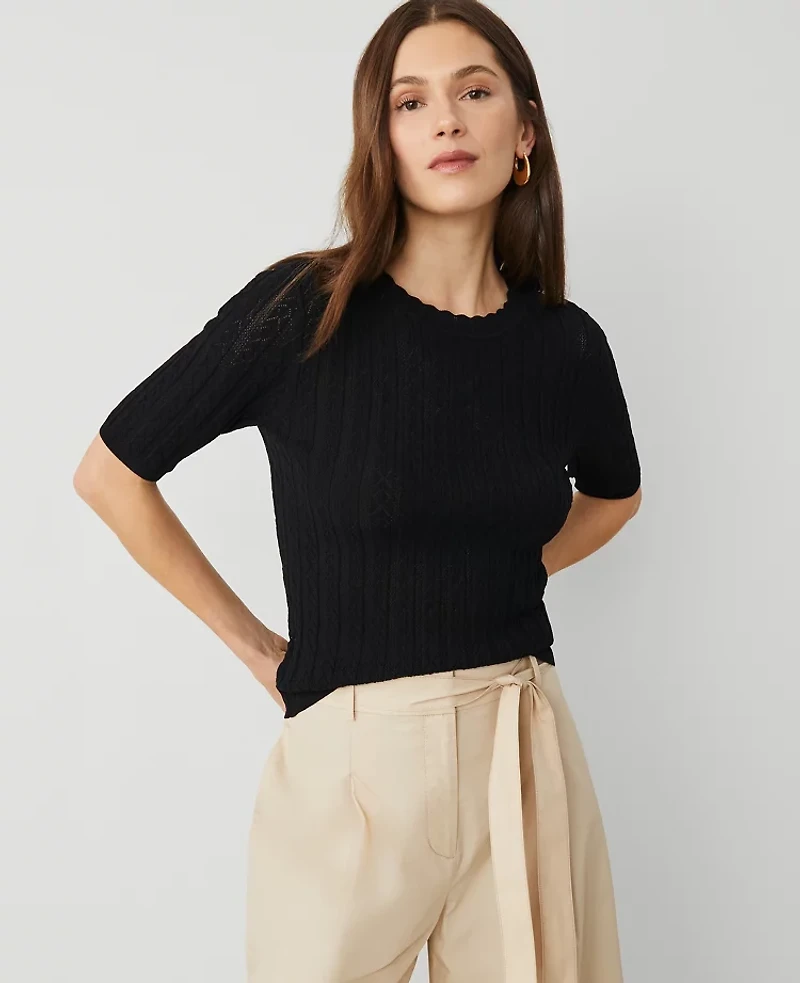 Ann Taylor Petite Scalloped Pointelle Sweater Women's