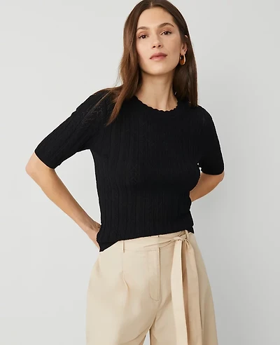 Ann Taylor Petite Scalloped Pointelle Sweater Women's