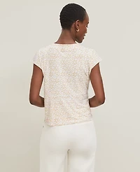 Ann Taylor Floral Knotted V-Neck Top Sands Edge Women's