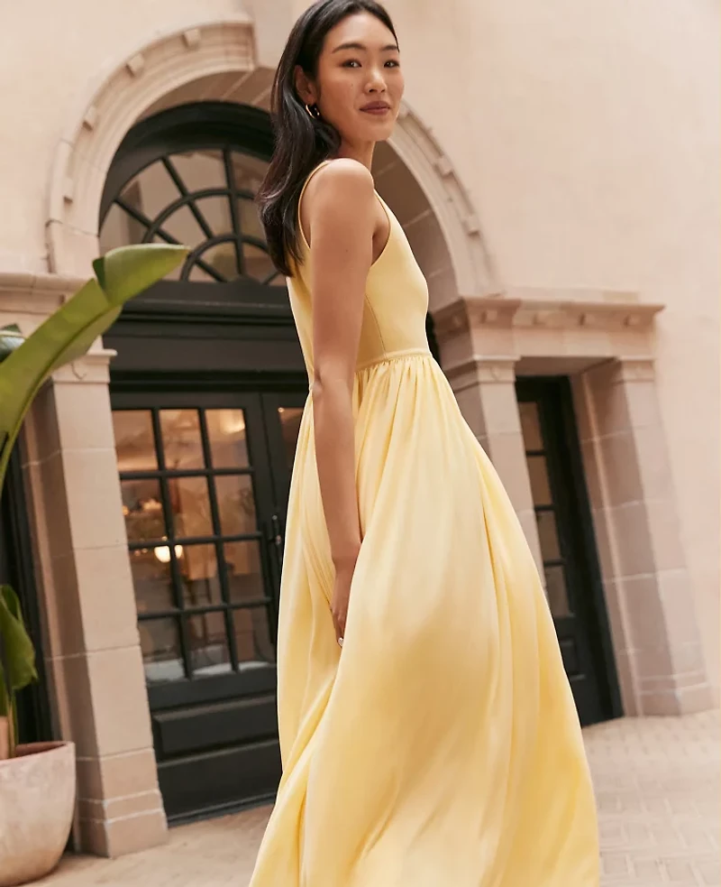 Ann Taylor Petite Mixed Media Sweater Tank Top Dress Yellow Buttercream Women's