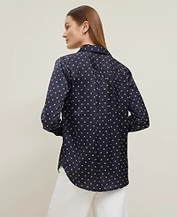 Ann Taylor Dotted Camp Shirt Size Medium Night Sky-White Women's