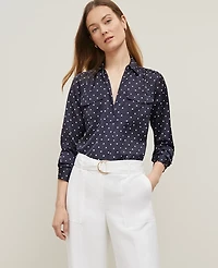 Ann Taylor Dotted Camp Shirt Size Medium Night Sky-White Women's