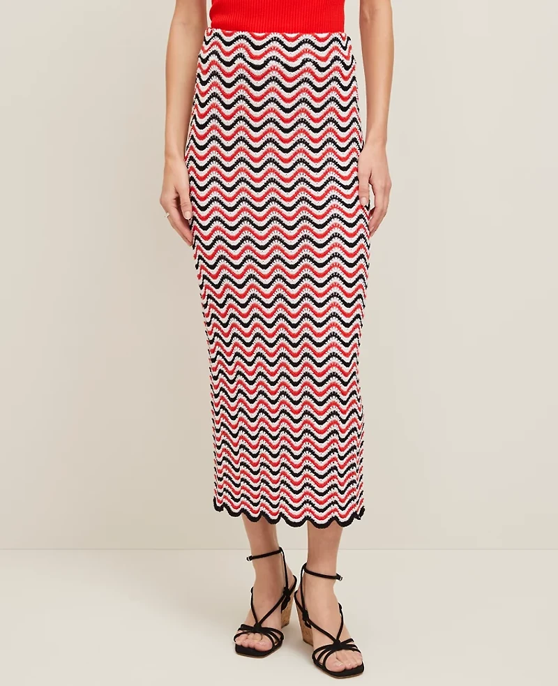 Ann Taylor Petite Striped Crochet Sweater Skirt Red/Black Multi Women's