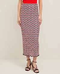 Ann Taylor Petite Striped Crochet Sweater Skirt Red/Black Multi Women's