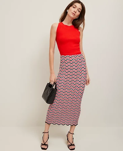 Ann Taylor Petite Striped Crochet Sweater Skirt Red/Black Multi Women's