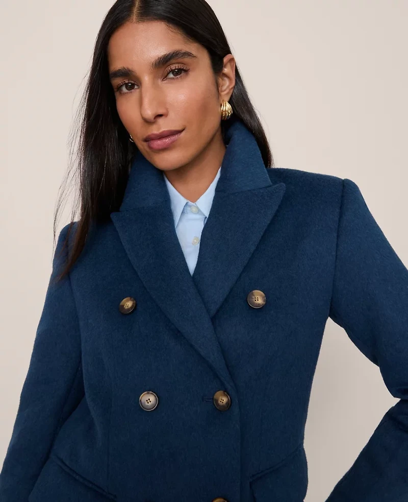Ann Taylor Fitted Long Double Breasted Coat Moonlit Backdrop Women's