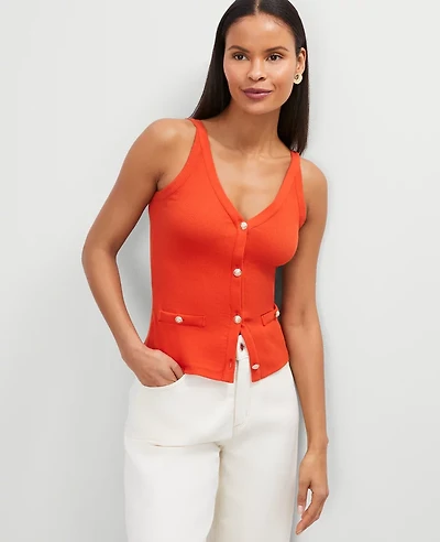 Ann Taylor Petite Button V-Neck Tank Top Size XL Red Pepper Women's