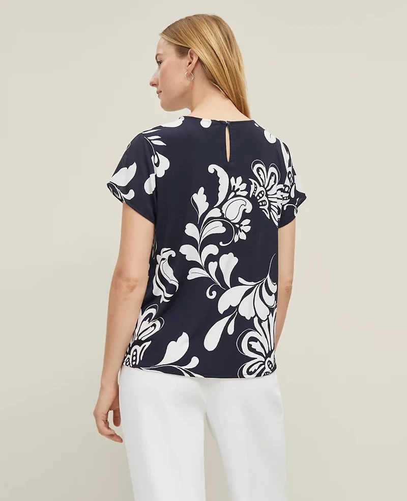 Ann Taylor Floral Mixed Media T-Shirt Night Sky Women's