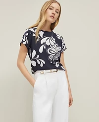 Ann Taylor Floral Mixed Media T-Shirt Night Sky Women's