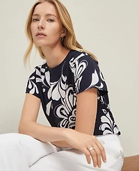Ann Taylor Floral Mixed Media T-Shirt Night Sky Women's