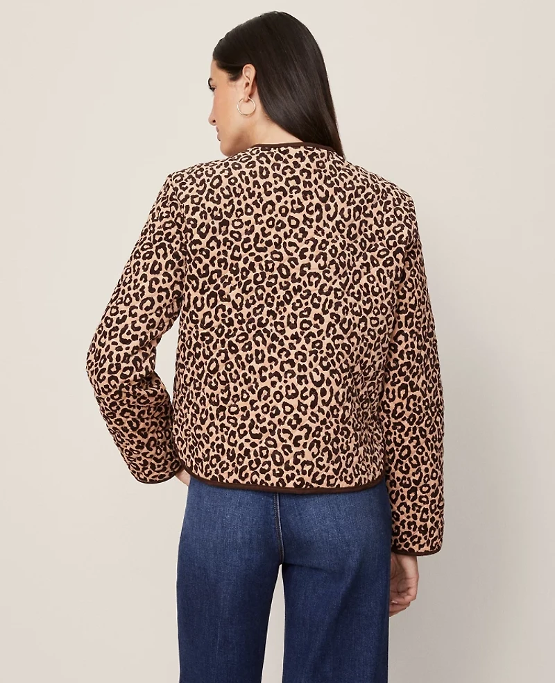 Ann Taylor Weekend Collection Animal Print Quilted Jacket Cafe Au Lait Women's