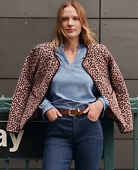 Ann Taylor Weekend Collection Animal Print Quilted Jacket Cafe Au Lait Women's