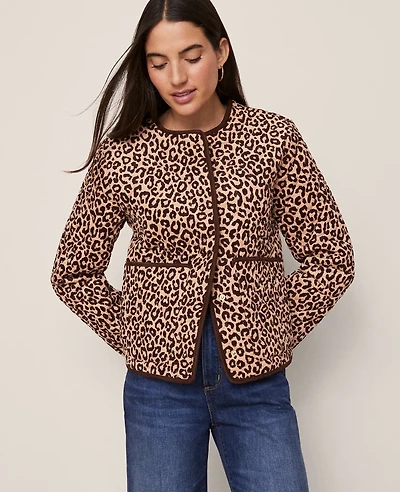 Ann Taylor Weekend Collection Animal Print Quilted Jacket Cafe Au Lait Women's