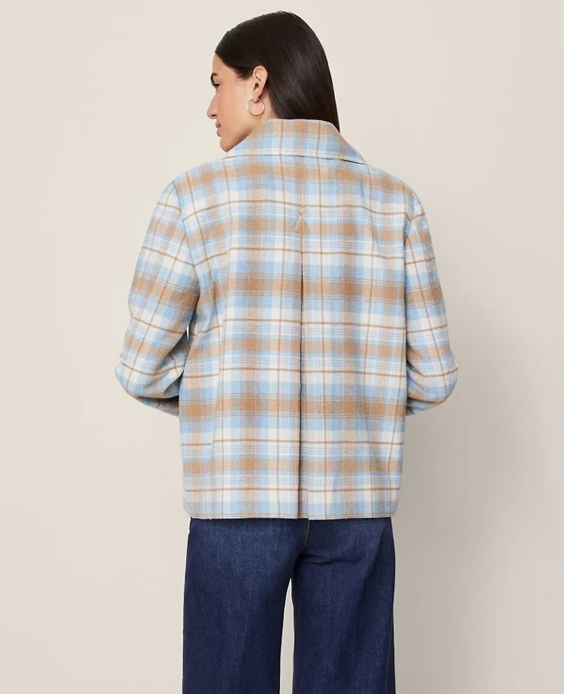 Ann Taylor Weekend Collection Plaid Short Trench Coat Park Fountain Women's