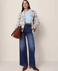 Ann Taylor Weekend Collection Plaid Short Trench Coat Park Fountain Women's