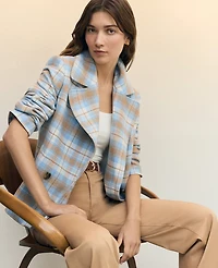 Ann Taylor Weekend Collection Plaid Short Trench Coat Park Fountain Women's