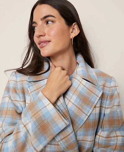 Ann Taylor Weekend Collection Plaid Short Trench Coat Park Fountain Women's
