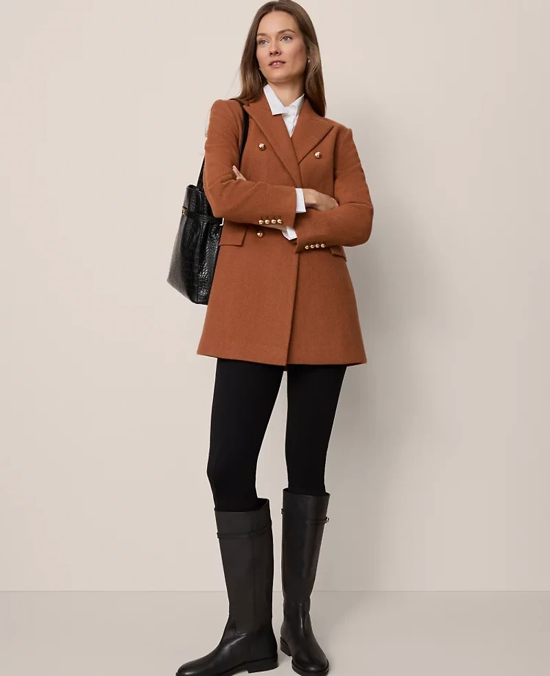 Ann Taylor Fitted Long Double Breasted Coat Spiced Cider Women's