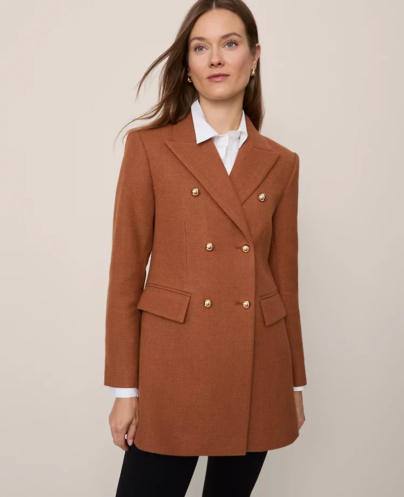 Ann Taylor Fitted Long Double Breasted Coat Spiced Cider Women's