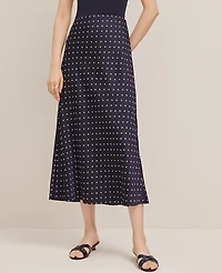 Ann Taylor Dotted Satin Bias Slip Skirt Size Large Night Sky-White Women's