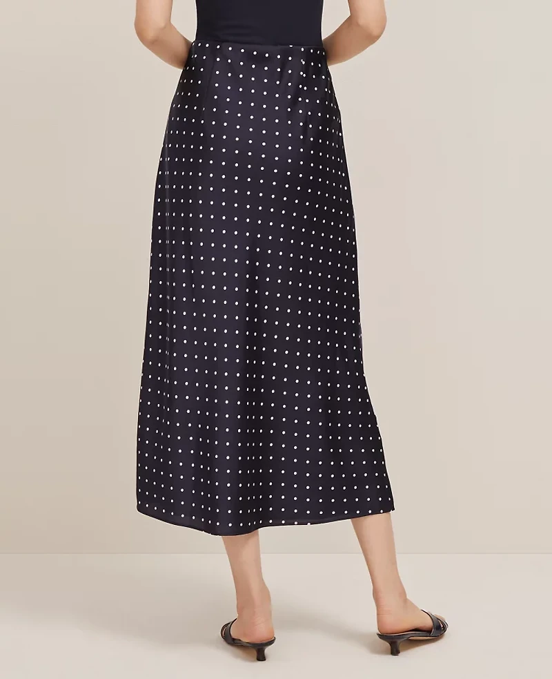 Ann Taylor Dotted Satin Bias Slip Skirt Size Large Night Sky-White Women's