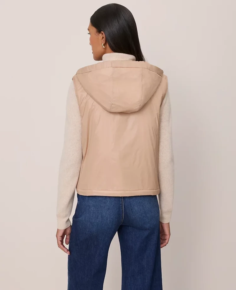 Ann Taylor Hooded Puffer Vest Cafe Au Lait Women's