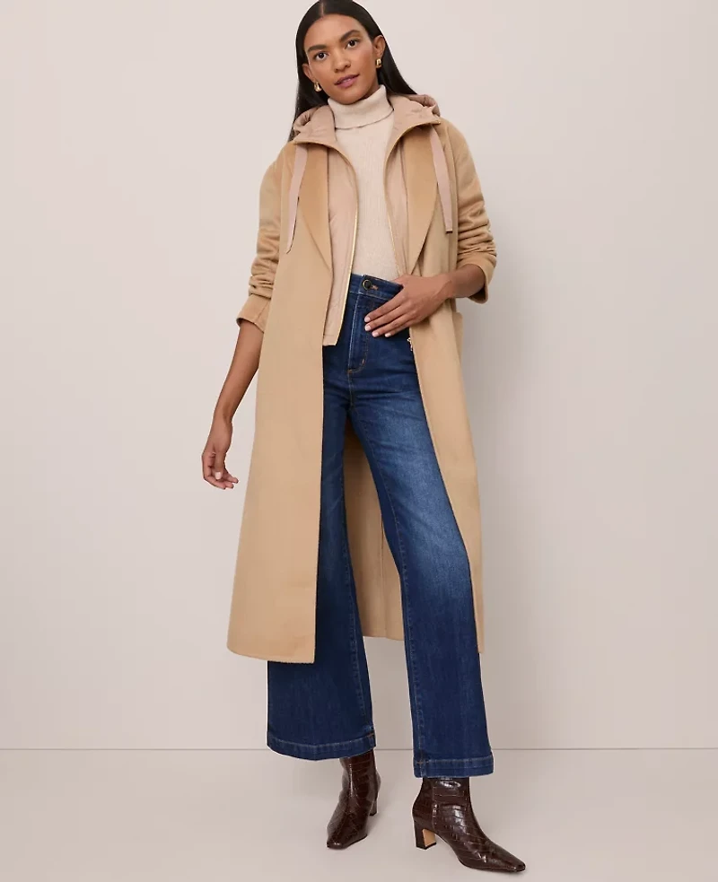 Ann Taylor Hooded Puffer Vest Cafe Au Lait Women's