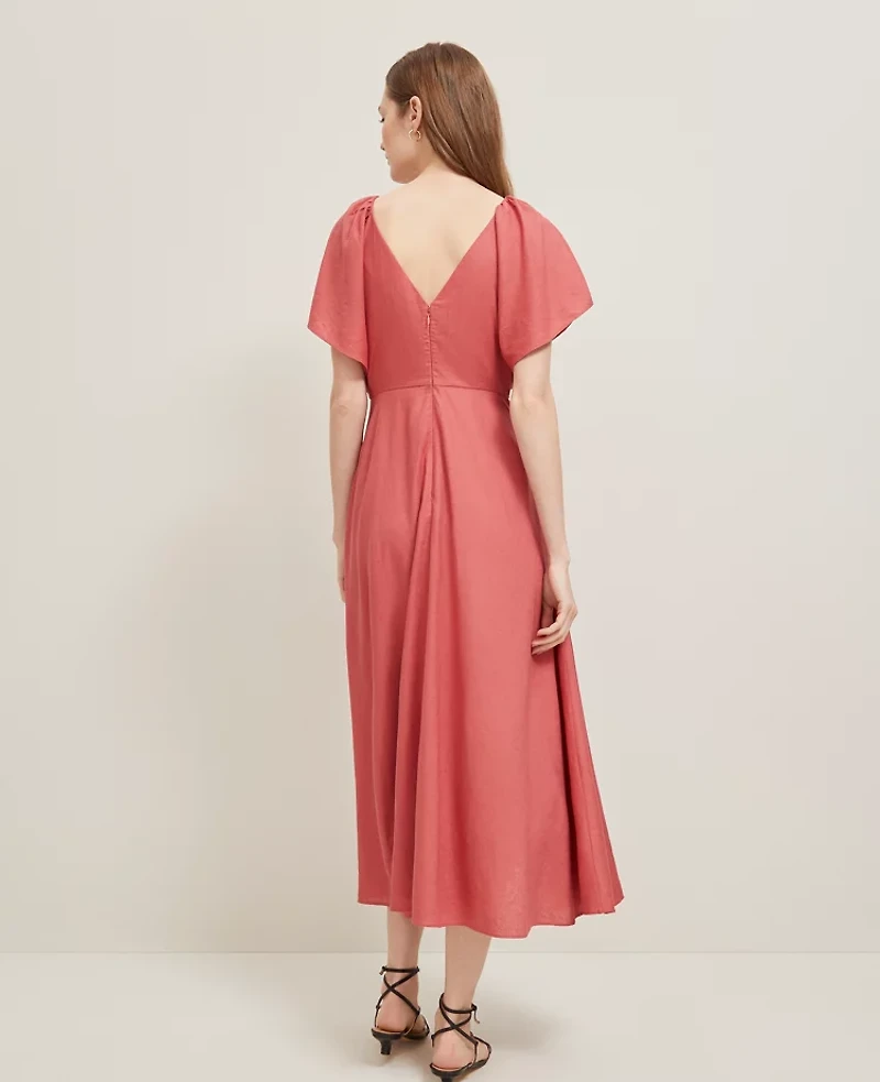 Ann Taylor Linen Blend Flutter Flare Dress Burnt Mauve Women's