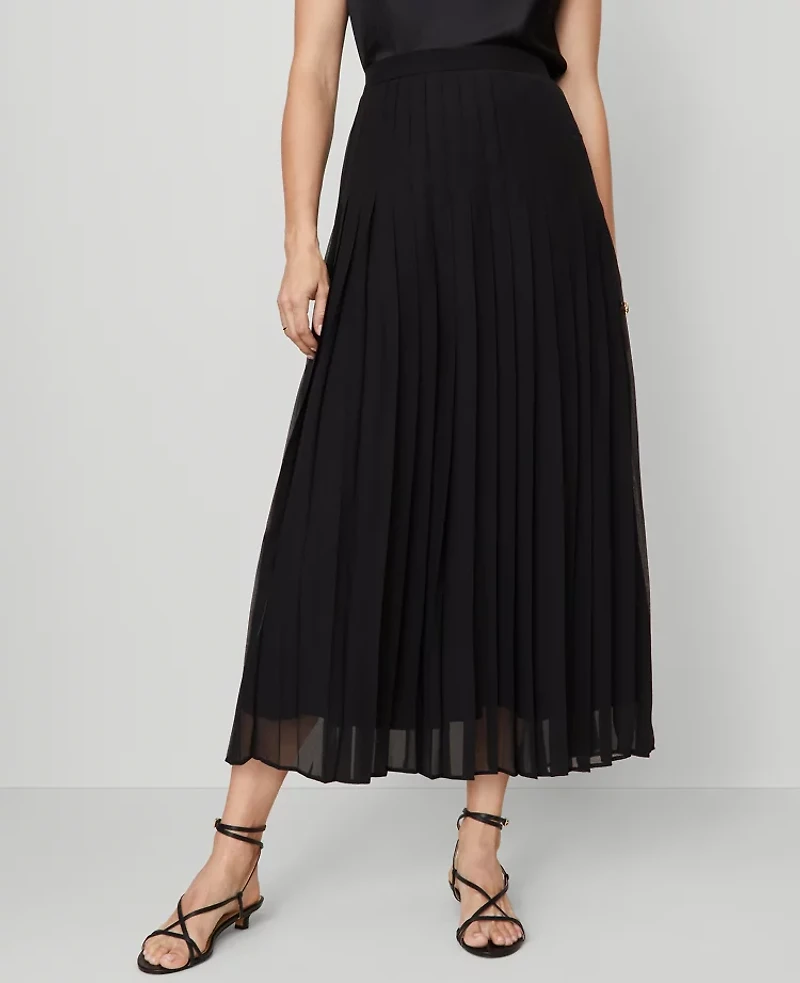 Ann Taylor Chiffon Pleated Maxi Skirt Black Women's