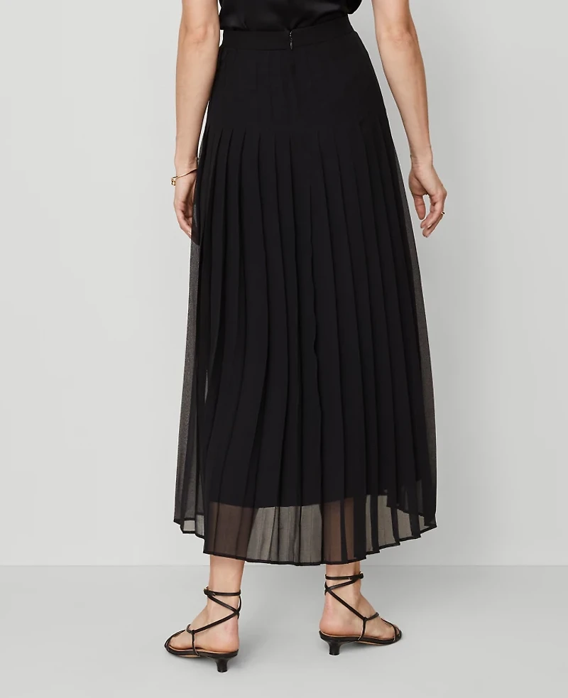 Ann Taylor Chiffon Pleated Maxi Skirt Black Women's