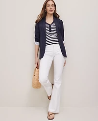 Ann Taylor Weekend Collection Striped Bouclé Henley Sweater Size Large Navy/White Women's
